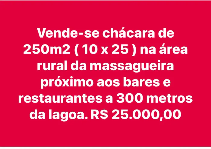 Chácara de 250 metros quadrados na massagueira 