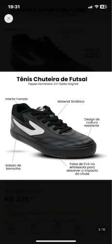 Chuteira futsal Topper tamanho 40