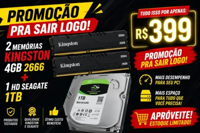 2 Memória DDR4 2666 4GB e 1 HD 1TB