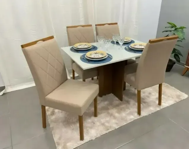Mesa de Jantar Los Angeles com 4 Cadeiras Bali Bege