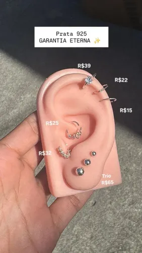 Piercing Trio brincos bolinha PRATA 925 Piercing fake Piercing furo