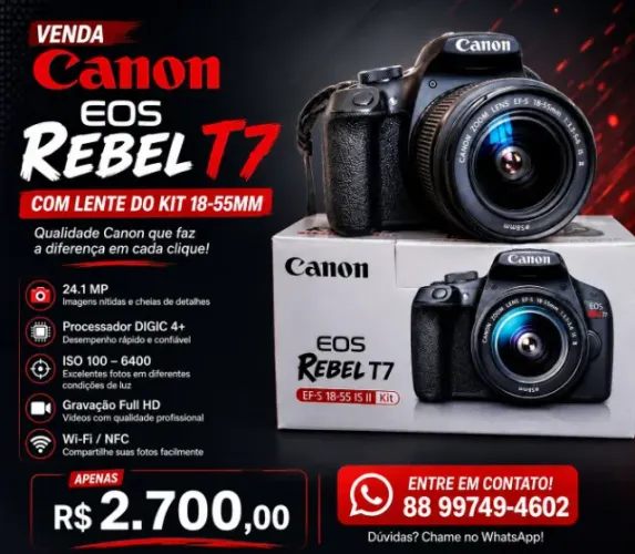 Canon EOS Rebel T7 com lente 18-55 mm ? Pouquíssimo uso!