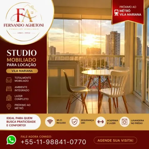 Studio para locação mobiliado na vila mariana