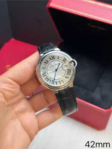 Relógio Cartier Ballon Bleu 42mm Automático Pulseira em Couro Vidro Safira Linha Premium