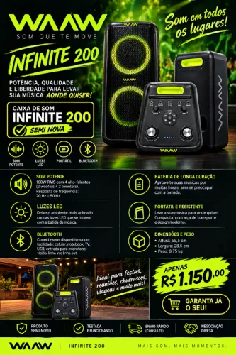 Caixa de Som WAAW Infinite 200 - Seminova
