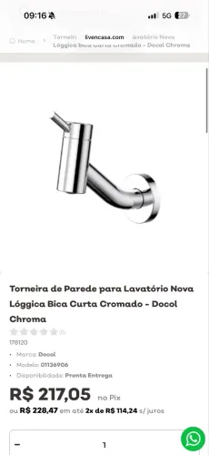 Torneira docol parede