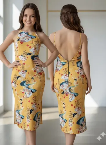 Vestido midi tam PP tubinho alcinhas Oh Boy