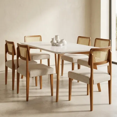 Mesa Jantar com 6 Cadeiras Telinha Linho Palha tt87