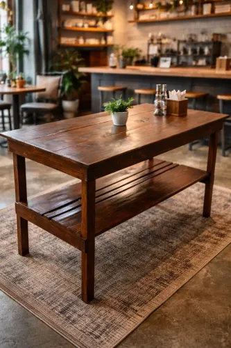 Mesa com prateleira de madeira rústica 
