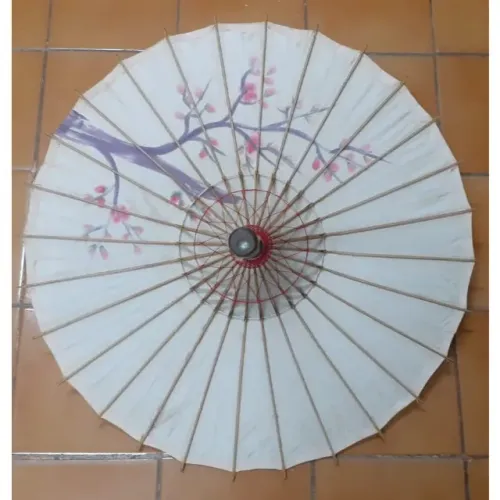 Rara Sombrinha Japonesa Antiga Maigasa - Seda Pintada à Mão, Bambu e Amarração Kagari-ito 