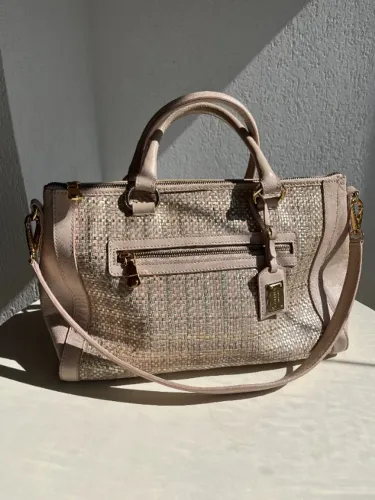 Bolsa Corello Couro Legítimo Tressê Nude/Dourado