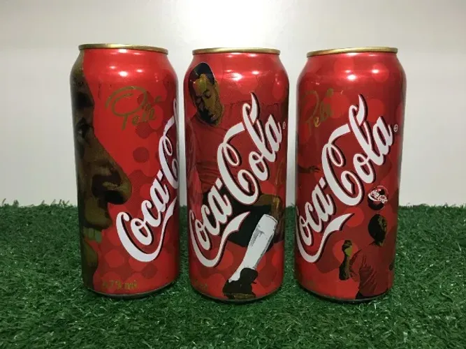 Coleção com 3 Latas Refrigerante Coca-Cola 473 ml Edição Especial Pelé 2002 Vazias