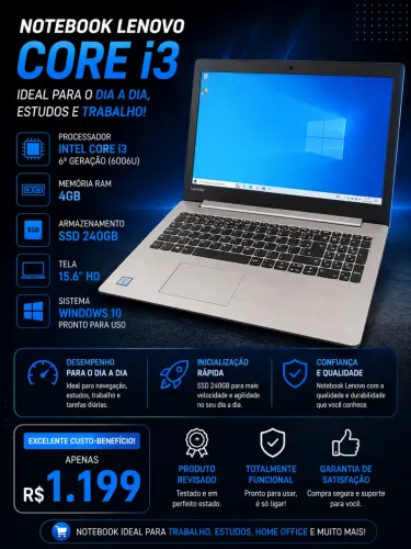 Notebook Lenovo Intel Core i3 SSD 240GB 4GB RAM