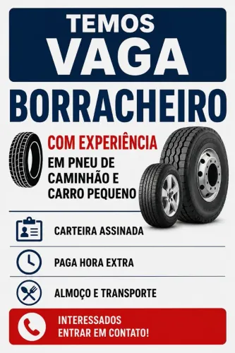 Vaga para Borracheiro com Experiência em Pneus de Caminhão e Carro
