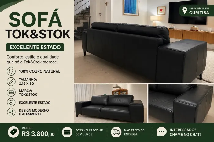 Sofá Couro Tok Stok