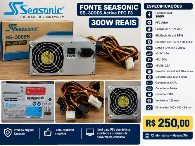 Fonte Real Seasonic 309 w- SS-300ES - PFC Ativo