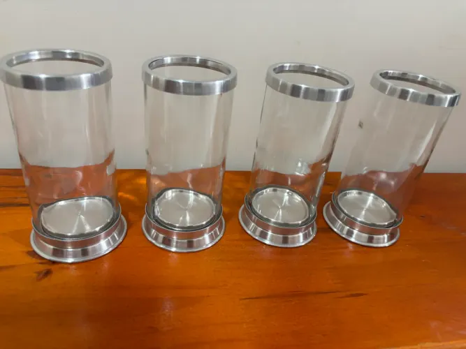 Kit 2 Copos Suporte Vela em vidro e Aluminio Anti Chamas NOVO