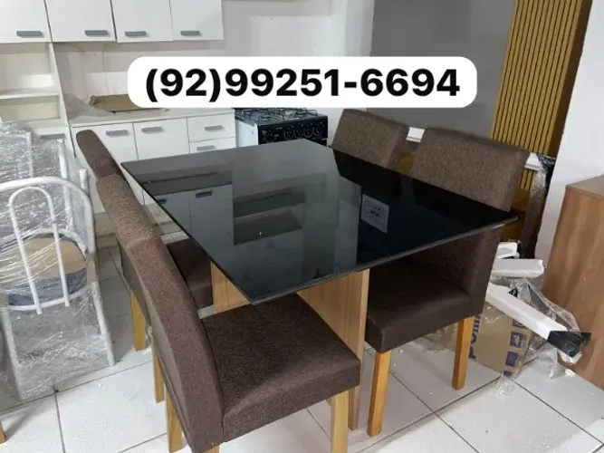 mesa de jantar 1.20x90 4 lugares tampo de vidro