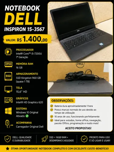 Notebook Dell Inspiron 15-3567 | i5 7ª geração | 16 GB RAM | SSD 960 GB | Windows Original