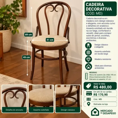 CADEIRA DECORATIVA EM MADEIRA (MD)