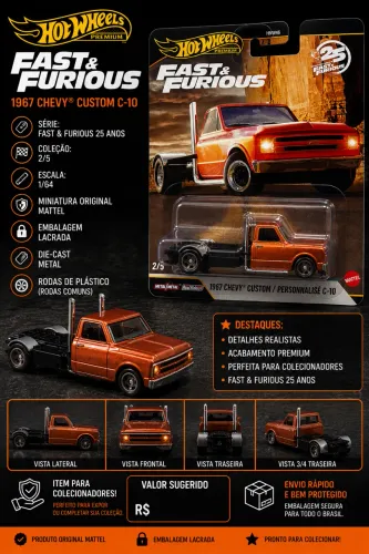 Hot Wheels Premium 1967 Chevy Custom C-10 | Fast & Furious 25 Anos | Lacrada
