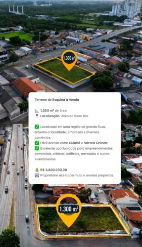 ? TERRENO DE ESQUINA À VENDA | AVENIDA BEIRA RIO - CUIABÁ/MT. 1.300m2 