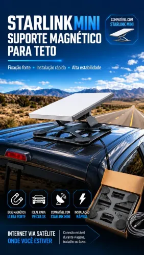 Suporte Magnético de Teto para Starlink Mini com Cabo 12V Veicular