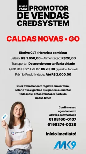 VAGAS!! PROMOTOR DE VENDAS - GO