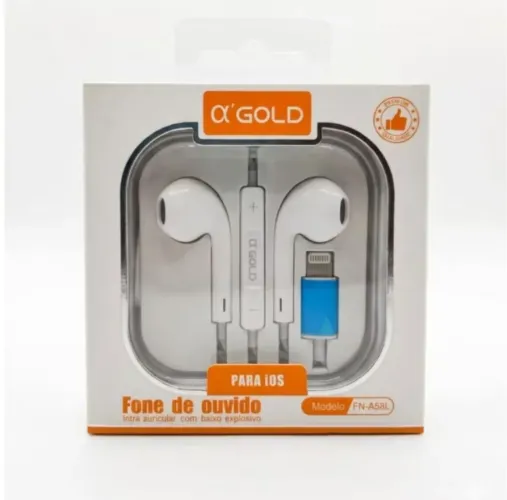 Fone de Ouvido para iPhone Lightning com Microfone Controle de Volume A'GOLD