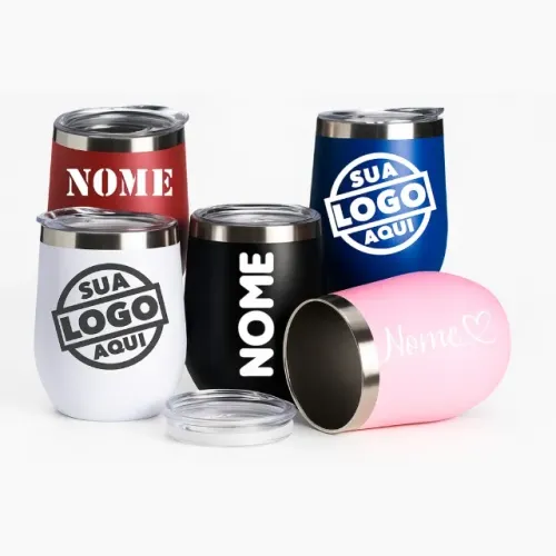 Copo Térmico Cuia Personalizado Nome Time Logo Desenho 360mL Com Tampa De Acrílico Em Aço