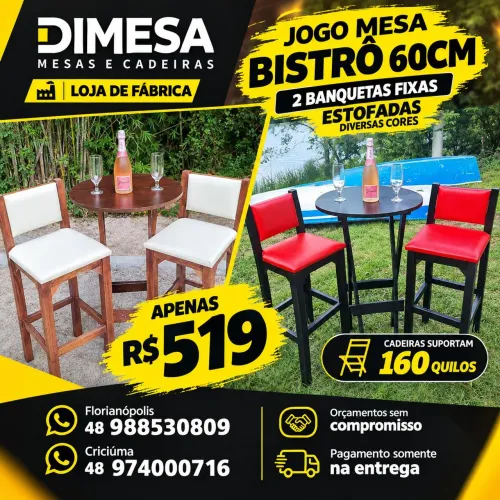 Jogo bistrô com 2 banquetas fixas estofadas