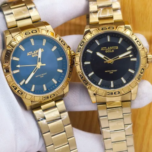 Relógio masculino novo original prova d'água luxo dourado banhado