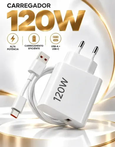 Carregador Turbo Rápido 120w Usb C Para Iphone Samsung
