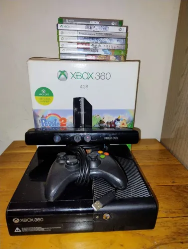 Xbox 360 Super Slim 4GB Original + Kinect + 7 Jogos + Caixa Original