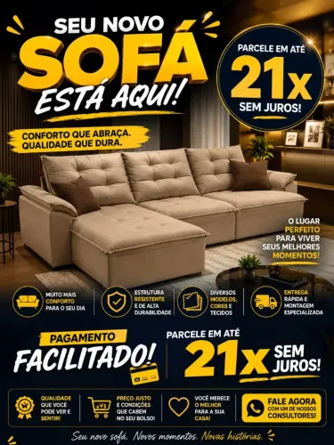 Sofás Novos em ate 21x sem Juros
