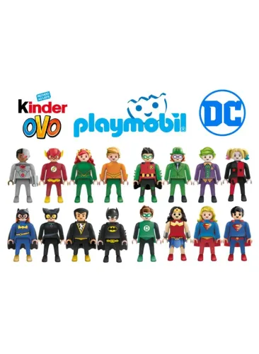Coleção Completa Kinder Ovo DC Comics Playmobil - 16 Personagens com cápsulas e fichas