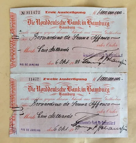 Documento Banco Horddeutsdje em Hamburgo 1923