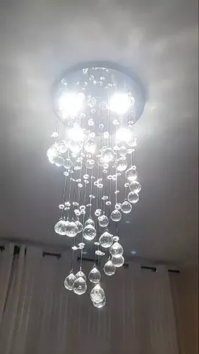 Lustre Espiral de Cristal K9 Legitimo para Sala de Jantar - Base 30cm Inox