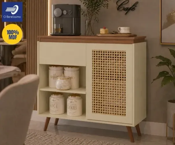 Buffet 100% MDF 1 Porta 1 Gaveta e Pés Estilo Retro