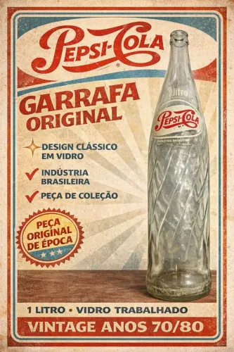 Garrafa Antiga Pepsi-Cola 1 Litro Vidro - Vintage Anos 70/80 - Coleção