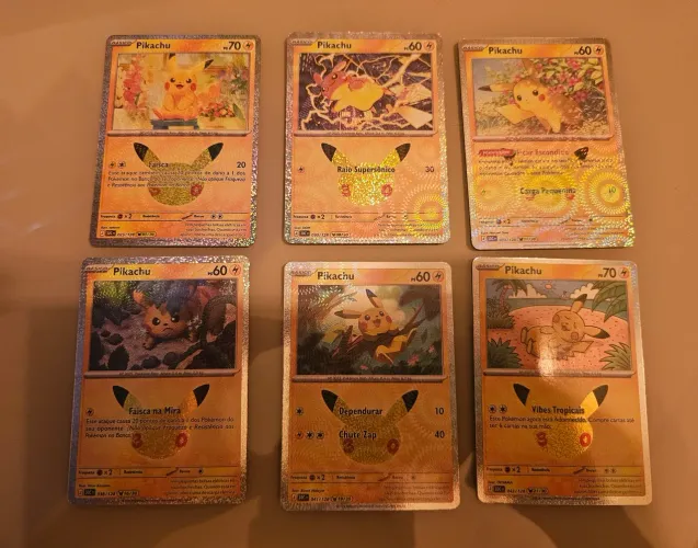 Kit 6 cartas pikachu coleção 30 anos