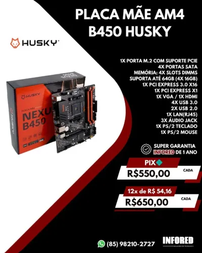 Placa Mãe AM4 B450 Husky Nexus