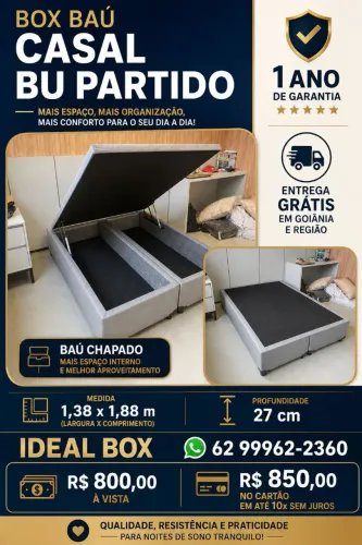Box baú casal bipartido 1,38 de largura e 1,88 de comprimento