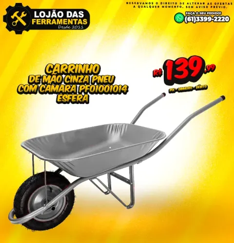 Carrinho de Mão Cinza Pneu Com Câmara PF01001014 Esfera