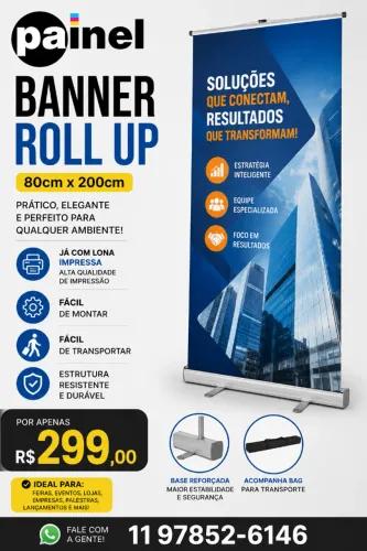 Banner Roll Up 80cm x 200cm - Estrutura com Lona Impressa