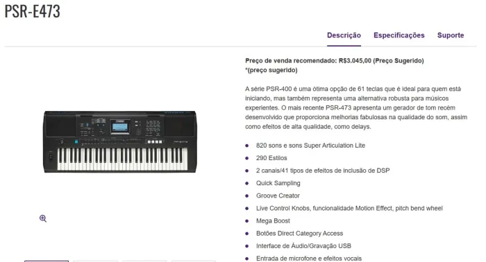 Vendo teclado novo na caixa modelo YAMAHA PSR-E473