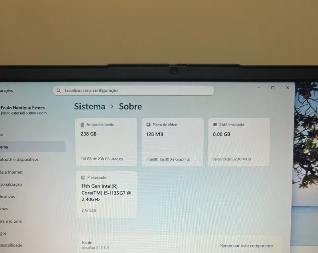 Notebook Lenovo Core i5 de 2025, 8GB de Ram 238 de Armazenamento novo pouco usado 6 meses