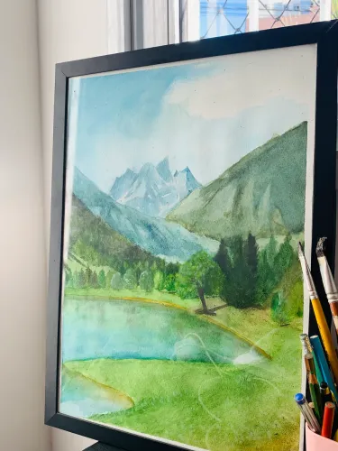Aquarela Montanhas nevadas 29,7 x 42 cm - original