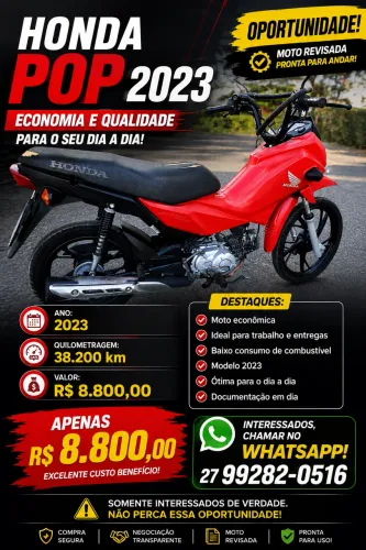 HONDA POP 2023 À VENDA - PARTICULAR!! Zap ou Ligação