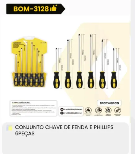 JOGO CHAVE FENDA E PHILLIPS LONGA